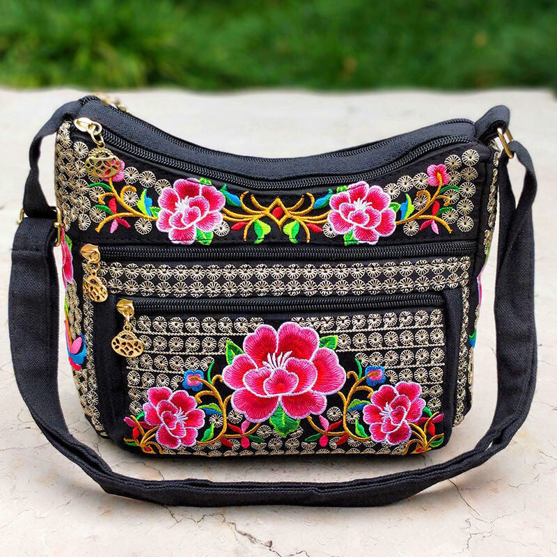 Yunnan National Style Bag Embroidered Women's Shoulder Bag Full Embroidered Crossbody Small Size Dumpling Bag Four-Layer Messenger Bag