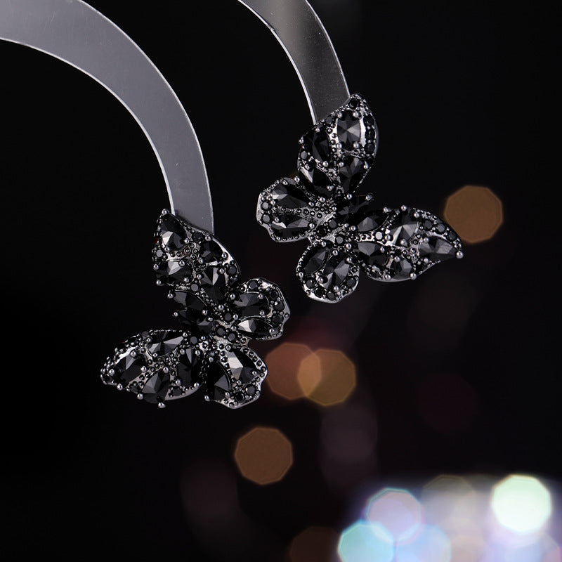 2025 New niche temperament high-end earrings wholesale fashion full diamond color zircon inlaid retro style butterfly stud earrings