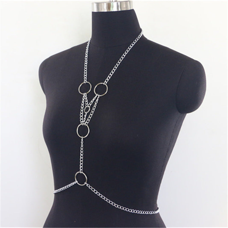 2025 SM2338 2025 Body chain Wild multiple ring metal chains combined neck vest body chain