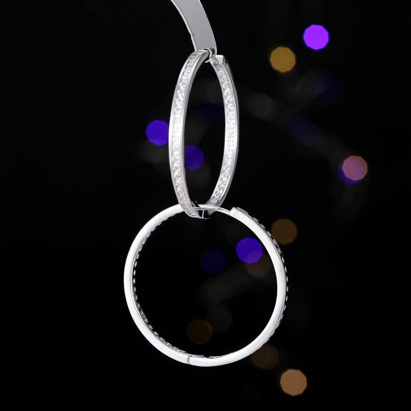 2025 Niche Design Advanced Element Ring Ear Buckle Zircon Inlaid Geometric Large Earrings Simple Atmospheric Circle Circle Earrings
