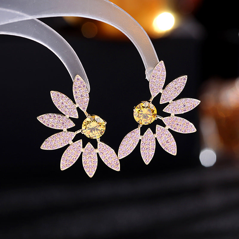 2025 new earrings slightly inlaid with colored zircon retro Hong Kong style 925 silver needle earrings women's flower stud earrings