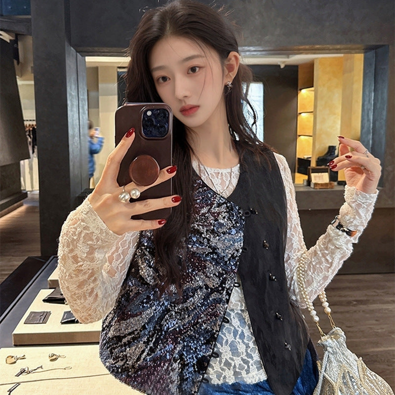 Guofeng retro 2025 new temperament vest women's light luxury beads embroidered jacquard embroidered silk vest N3105