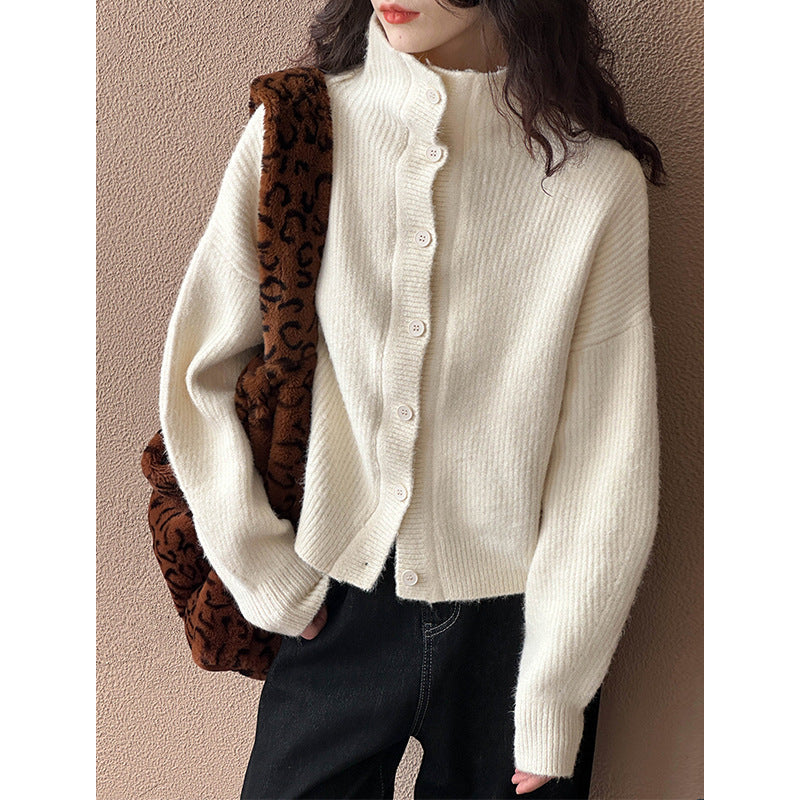 2025 popular autumn and winter new cardigan sweater jacket women's Korean version of high-end semi-turtleneck knitted sweater Y942