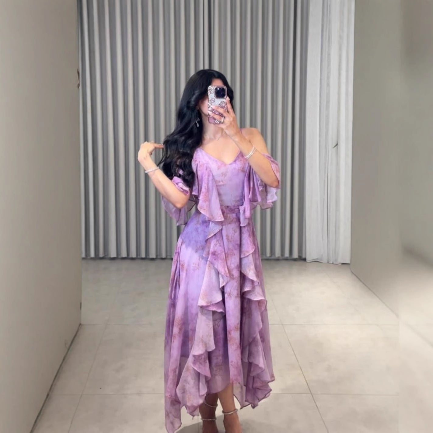 2025 spring and summer new New Popular trade women's clothing independent station Middle East chiffon flower print dress dress