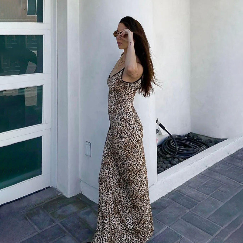 BENPAOLV 2025 Spring style women's clothing New new fashion temperament elegant sexy slim leopard print suspender dress