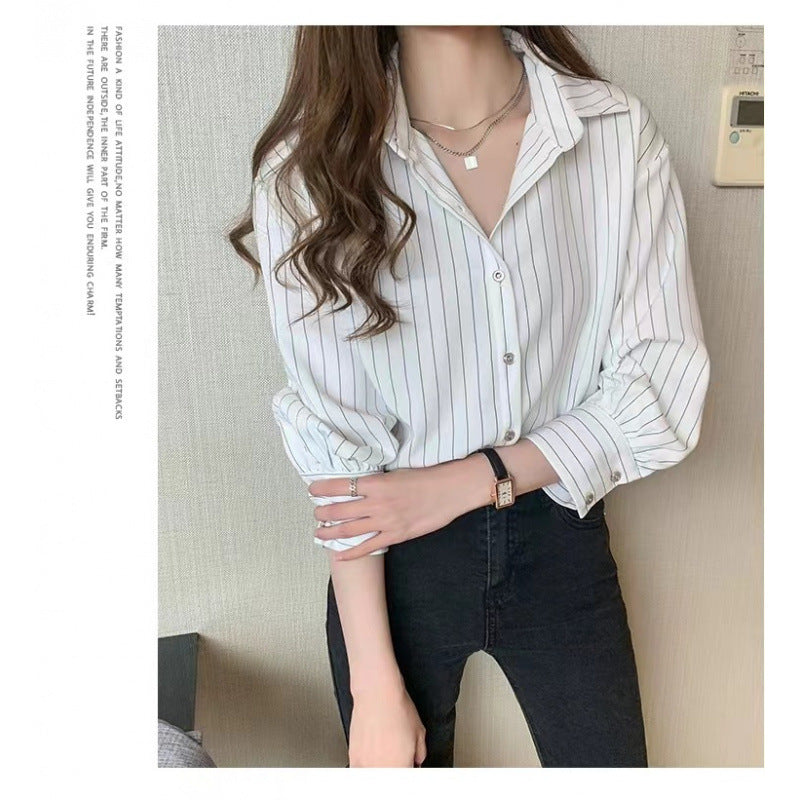 Lazy wind striped shirt women's year 2025 spring and summer niche long-sleeved medium and long sunscreen shirt top