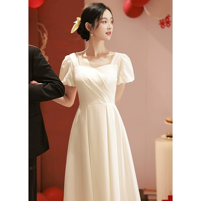 2025 Small white evening dress, usually worn in spring, get a certificate to register, small white dress, toasting dress, female bride engagement dress