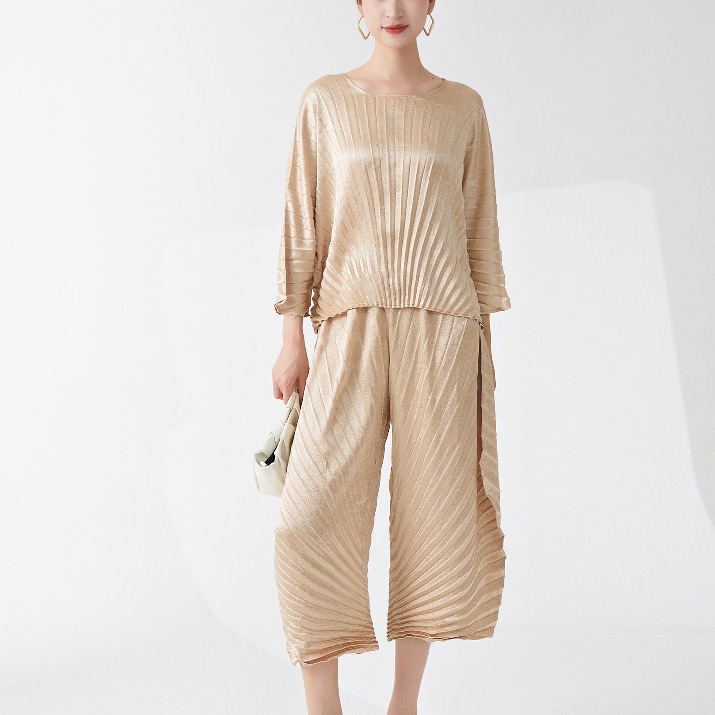 2025 Casual Suit Two-piece Women's Superior Solid Color Crew Neck Loose T-Shirt Top Irregular Casual Pants