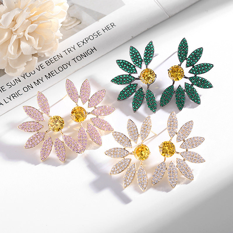 2025 new earrings slightly inlaid with colored zircon retro Hong Kong style 925 silver needle earrings women's flower stud earrings