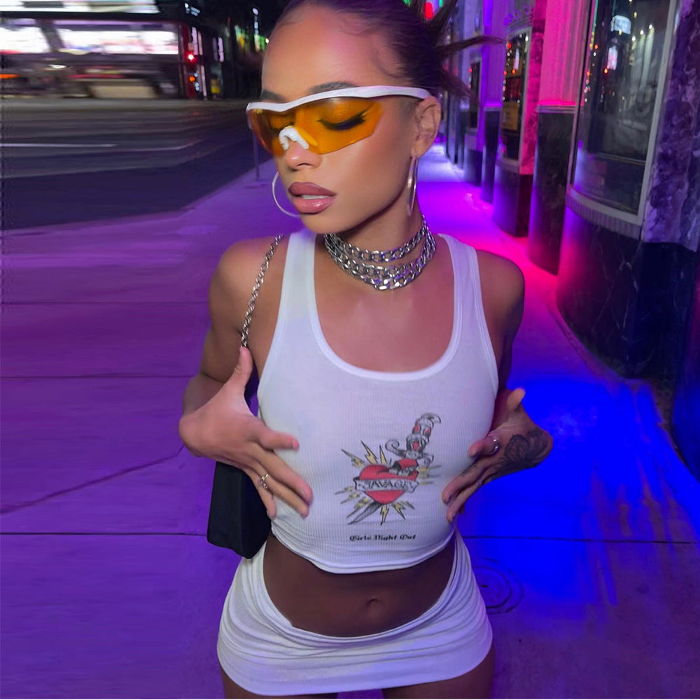 BENPAOLV New cross-border 2025 summer new products sexy explosion navel sleeveless printed top vest European beautiful woman