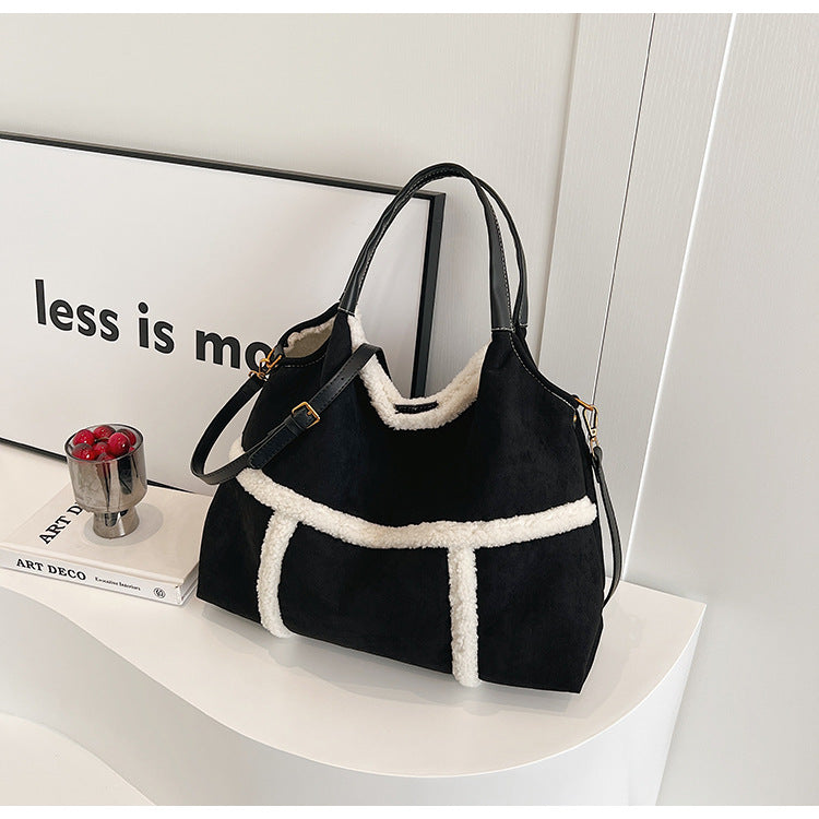 BENPAOLV 2025 Bag women's autumn and winter popular fashion splicing large-capacity tote bag texture casual shoulder messenger bag