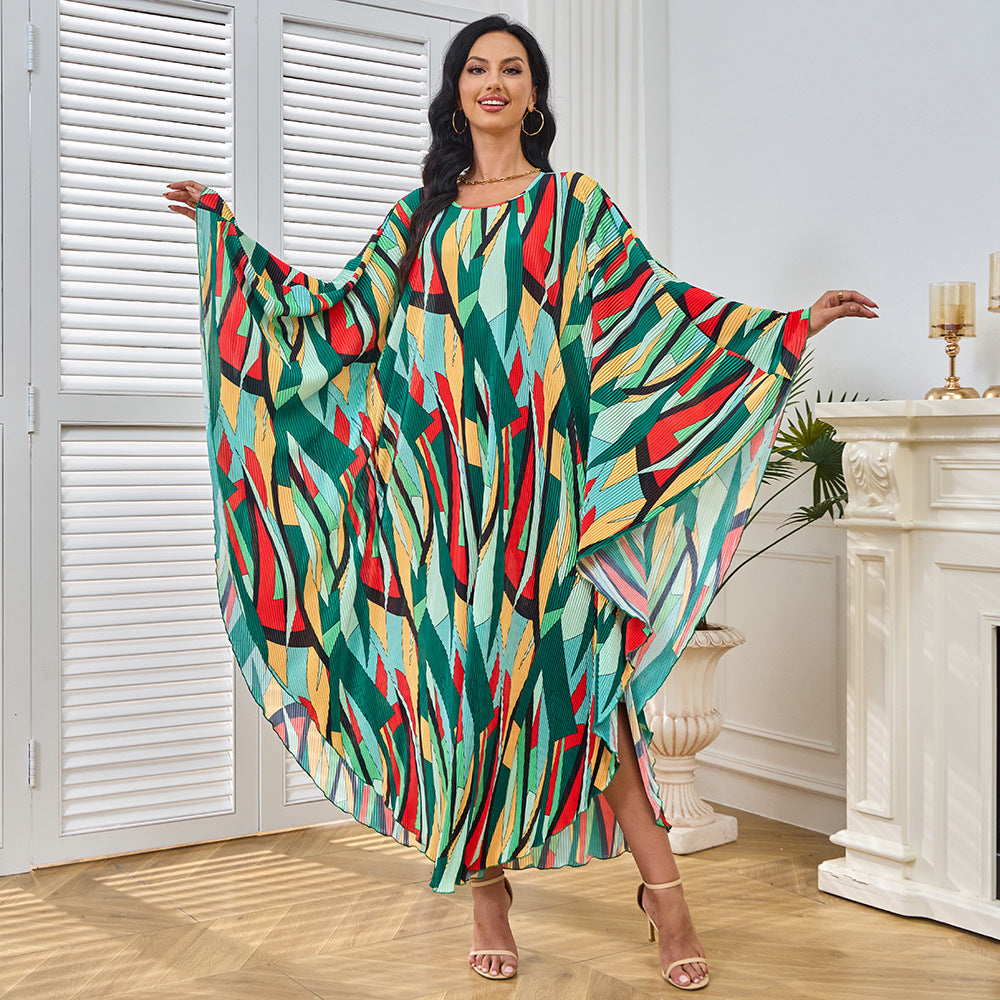 Middle East Popular trade Muslim women's long dress Dubai Arab summer new fashion pleated print dress women