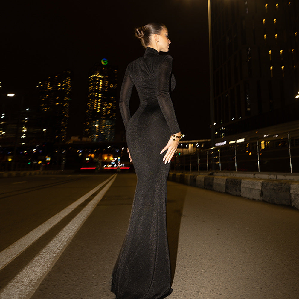 BENPAOLV 2025 style Popular trade New new women's clothing fashionable and elegant turtleneck fishtail sexy round neck long-sleeved tight dress