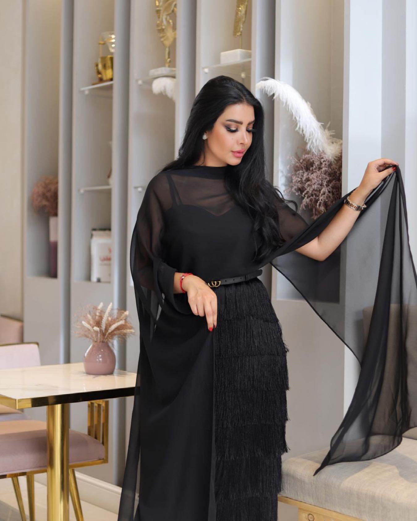 2025 Middle East women's clothing spring and summer new temperament swinging sexy high waist half body fringed splicing banquet evening dress