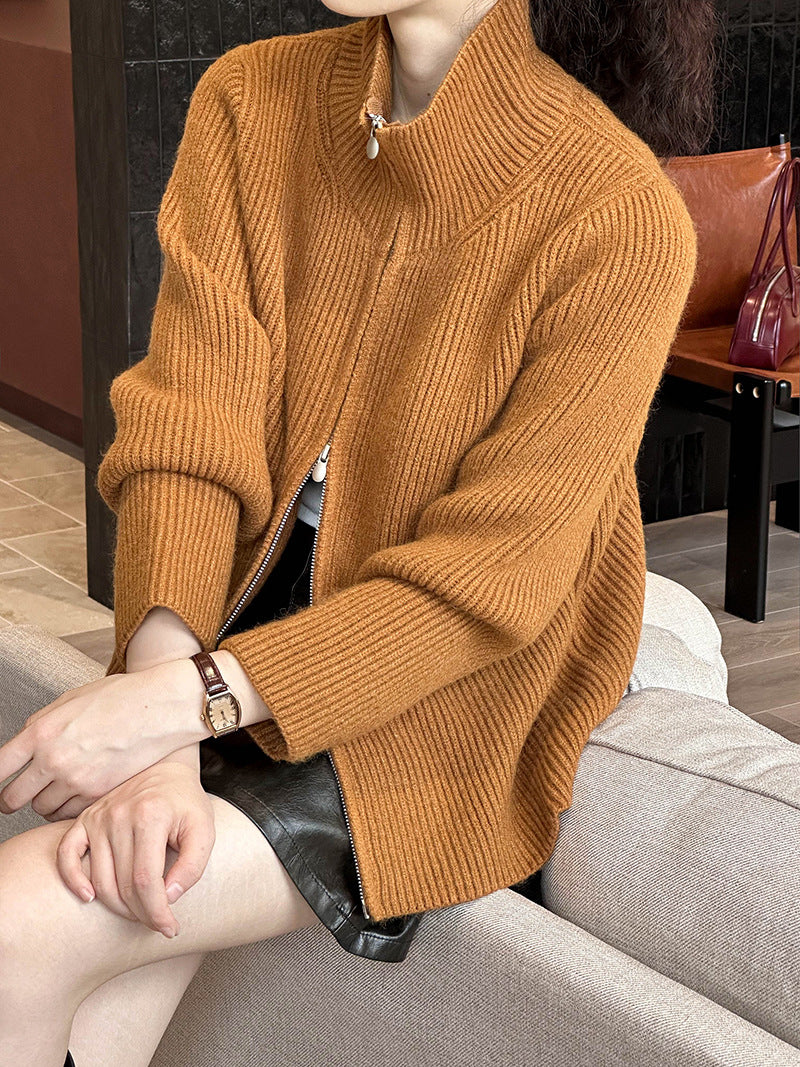 2025 popular autumn new top soft waxy lazy style loose knitted cardigan with sweater A23