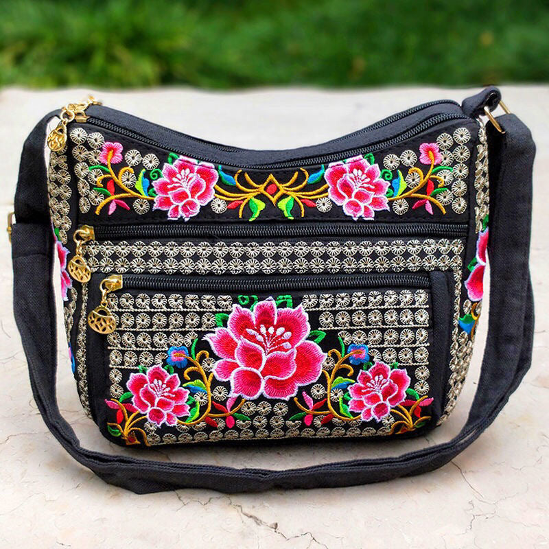 Yunnan National Style Bag Embroidered Women's Shoulder Bag Full Embroidered Crossbody Small Size Dumpling Bag Four-Layer Messenger Bag