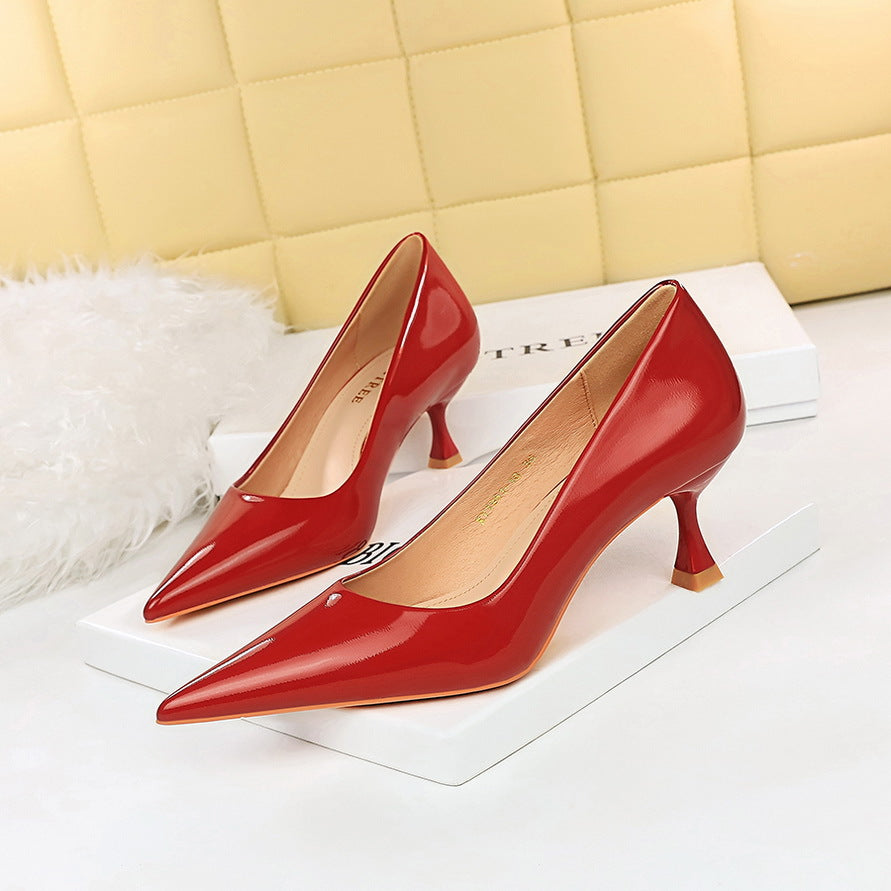 2025 1961-10 style spring and autumn versatile professional OL fashion simple high heel glossy patent leather thin women's shoes single shoes