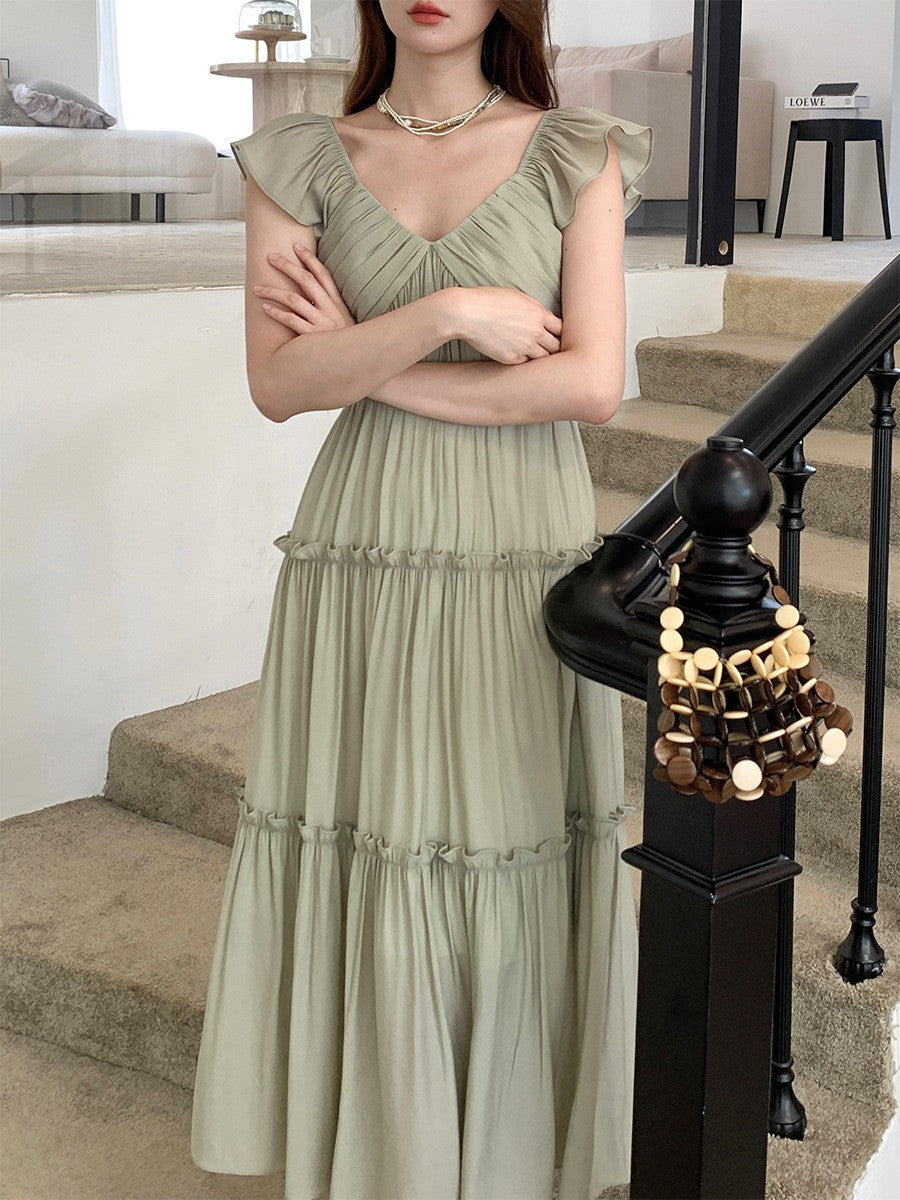 2025 Thirteen Lines Spring and Summer New Temperament Mesh Fairy High Waist Sleeveless Suspender Dress 8372