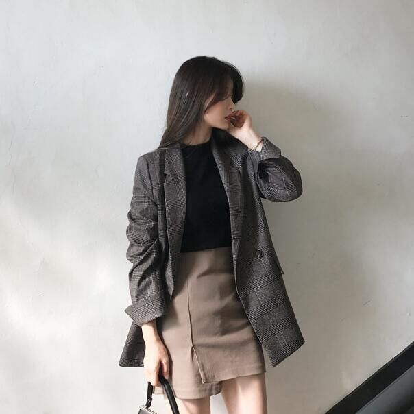 Plaid blazer women's spring and autumn new Korean version temperament small suit short casual small suit women's top