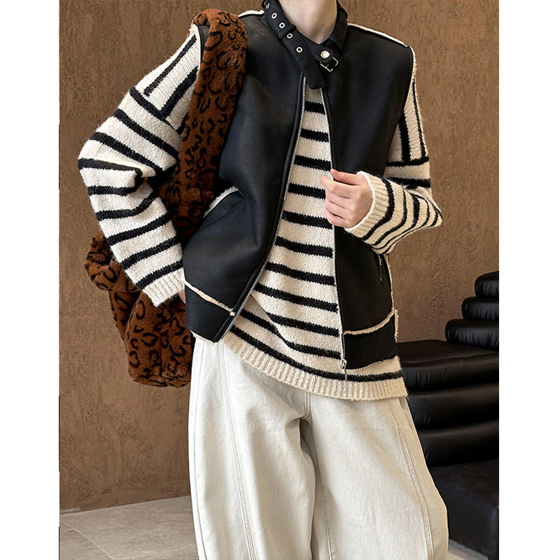 2025 popular autumn new top retro stand-up collar sleeveless vest vest loose warm jacket 8023-1
