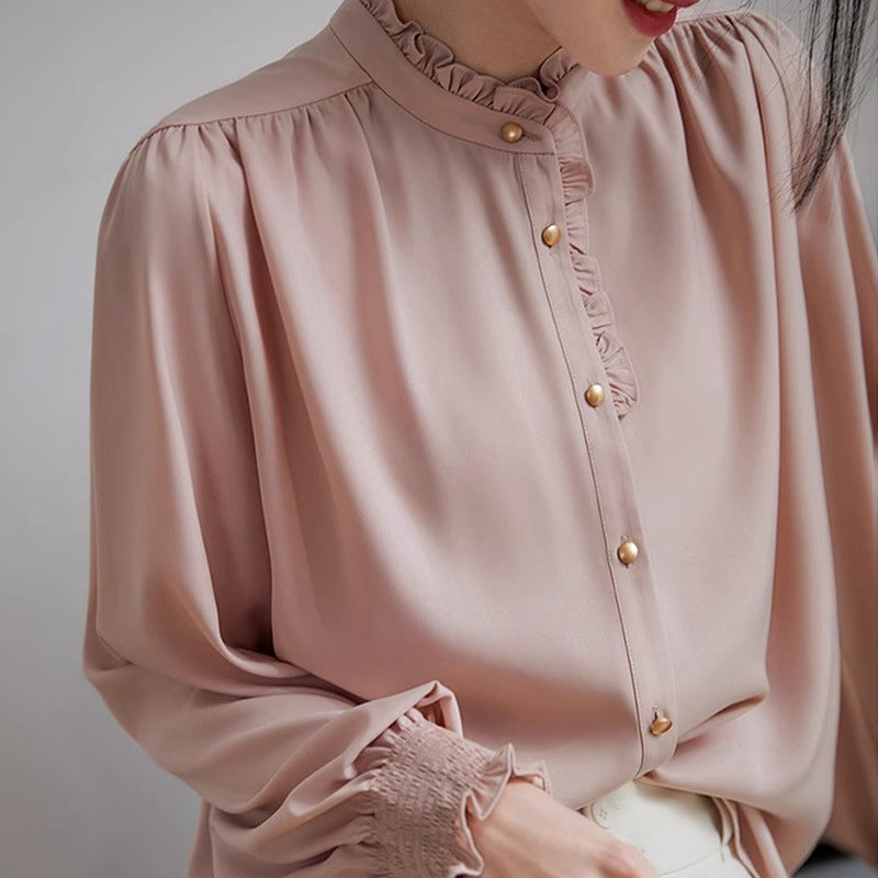 2025 temperament shirt white red, high-end commuter shirt spring new women's long-sleeved top