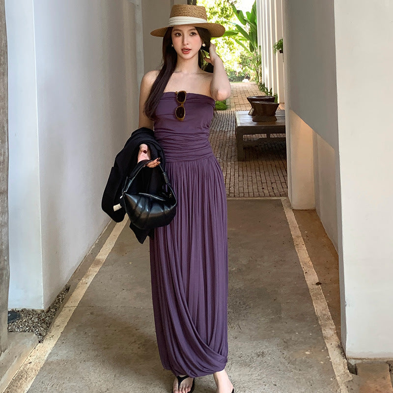 2025 spring and summer new high-waisted temperament elegant tube top dress high-end long dress children 88176