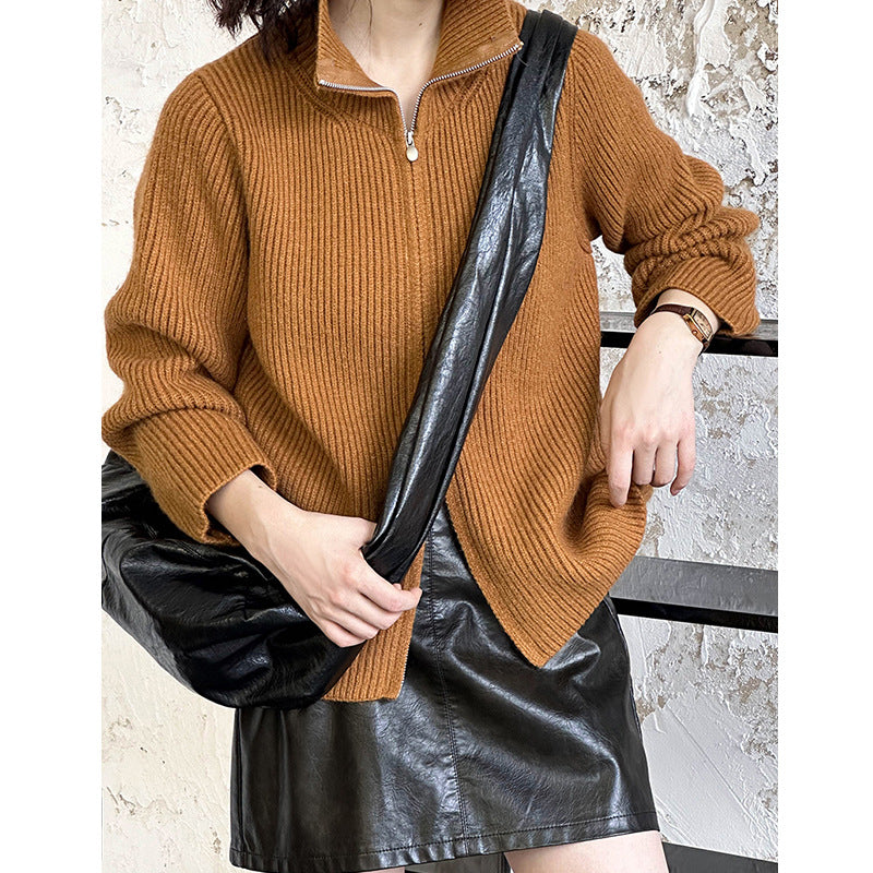 2025 popular autumn new top soft waxy lazy style loose knitted cardigan with sweater A23