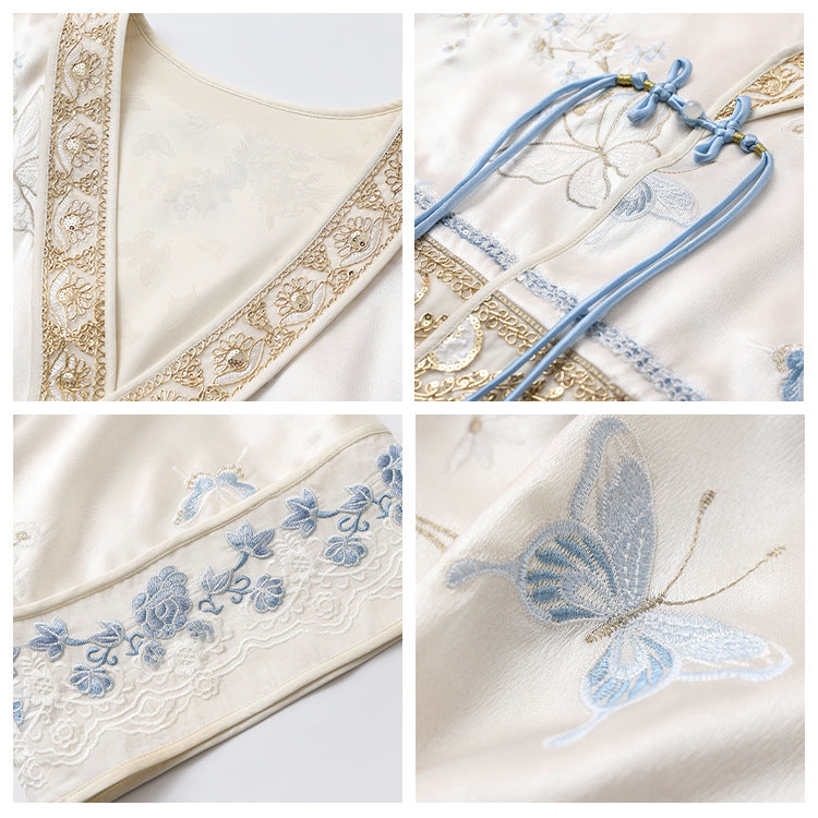 2025 spring high-end new Chinese butterfly embroidered diagonal placket new heavy industry light luxury loose coat women N2037