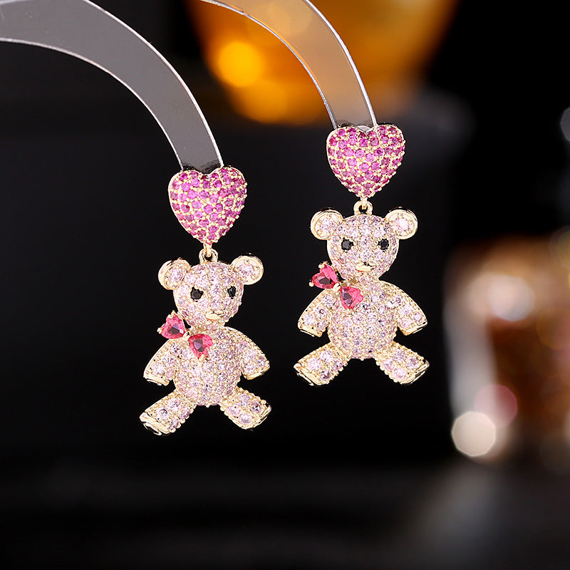 2025 S925 silver needle Dongdaemun new earrings trendy sweet girl heart cute earrings bow love bear stud earrings