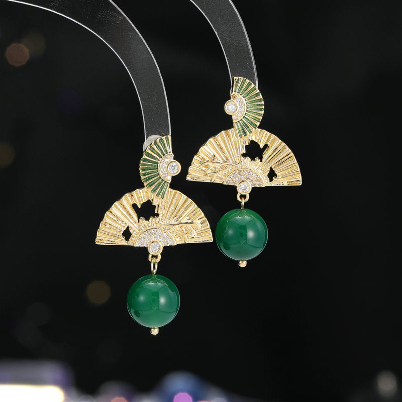 2025 Antique fan earrings wholesale high-end elegant temperament cheongsam Hanfu with retro Chinese style new Chinese earrings