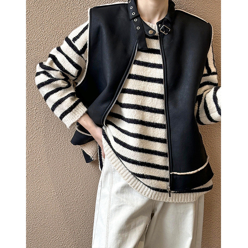 2025 popular autumn new top retro stand-up collar sleeveless vest vest loose warm jacket 8023-1