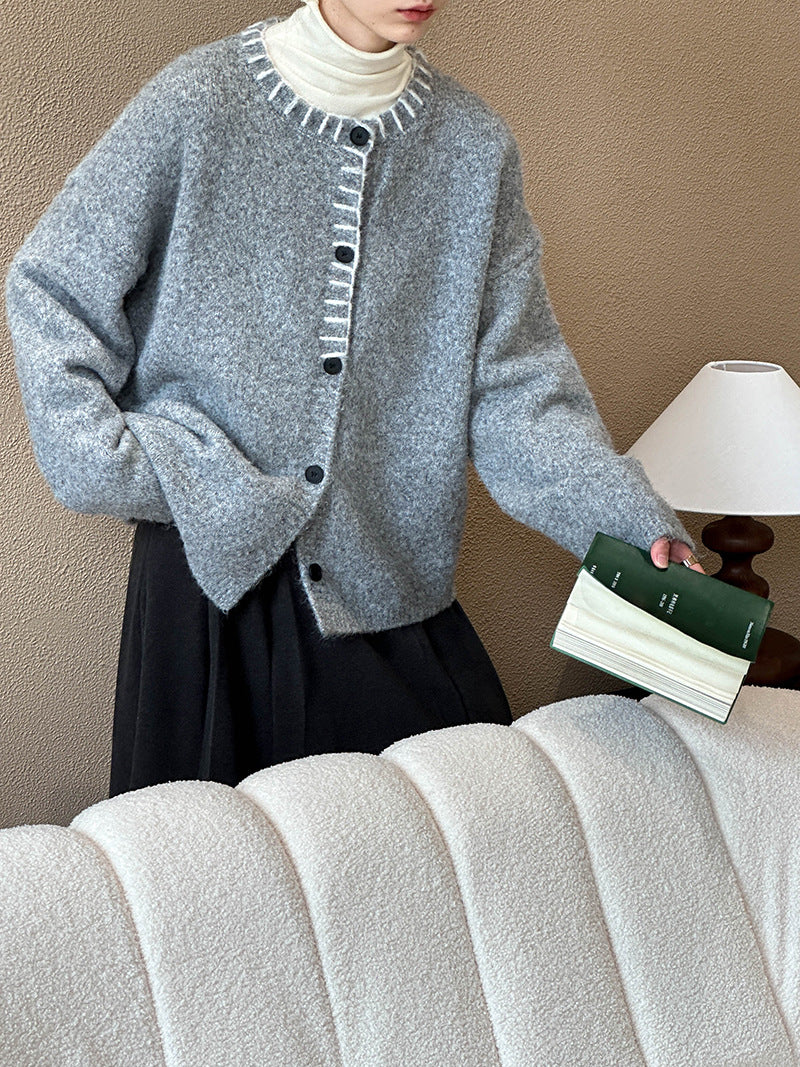 2025 popular autumn and winter top Korean version lazy wind loose casual soft waxy knitted cardigan jacket 2481-1