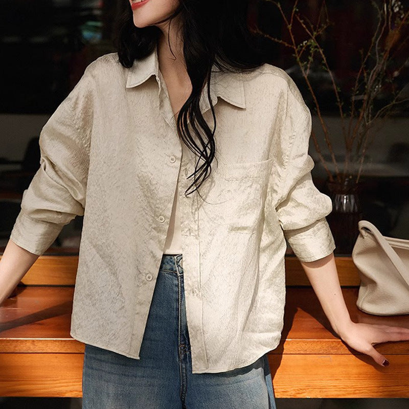 2025 Lyocell fiber Tencel jacquard dark pattern shirt commuter design loose shirt spring and summer new women's clothing