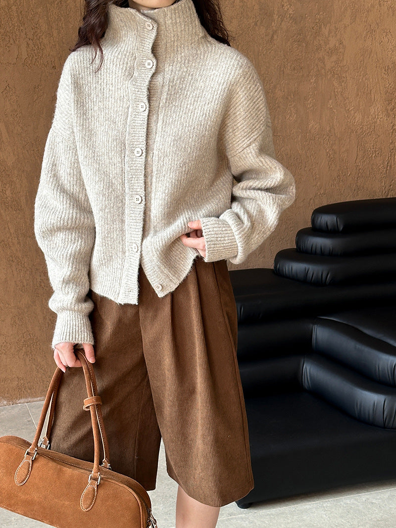2025 popular autumn and winter new cardigan sweater jacket women's Korean version of high-end semi-turtleneck knitted sweater Y942