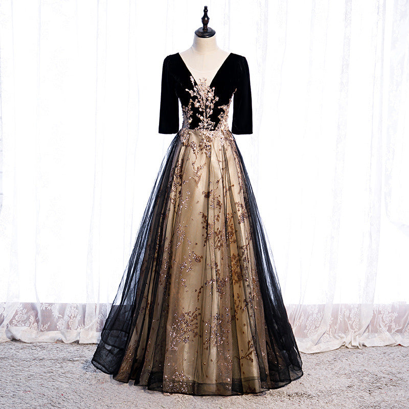 2025Hot trade evening dress women's new temperament host conductor long performance chorus dress art exam student dress
