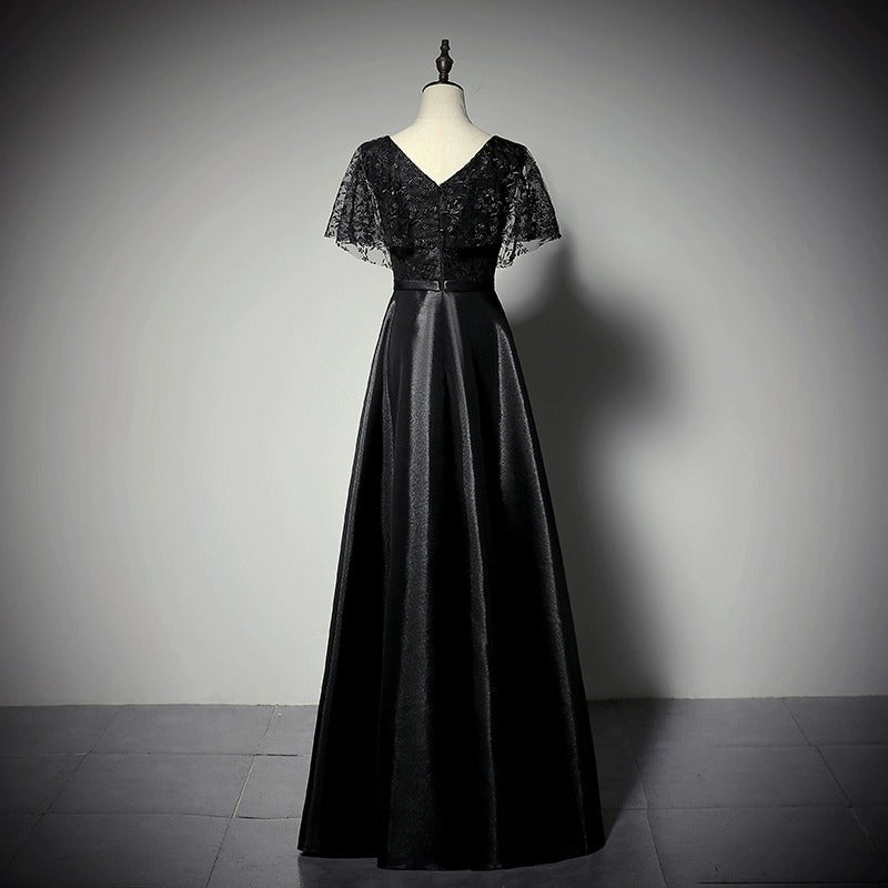 2025 Evening dress women new banquet noble and elegant temperament black high-end host annual meeting thin dress women