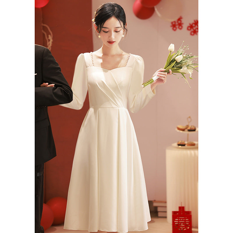 2025 Small white evening dress, usually worn in spring, get a certificate to register, small white dress, toasting dress, female bride engagement dress