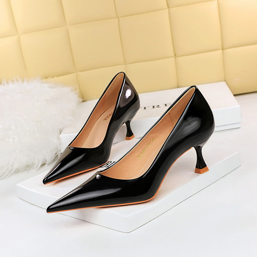 2025 1961-10 style spring and autumn versatile professional OL fashion simple high heel glossy patent leather thin women's shoes single shoes