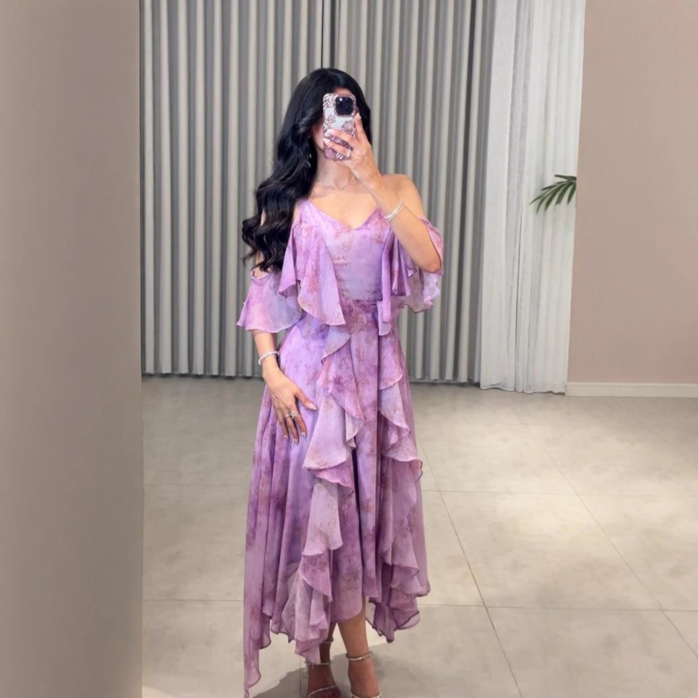 2025 spring and summer new New Popular trade women's clothing independent station Middle East chiffon flower print dress dress