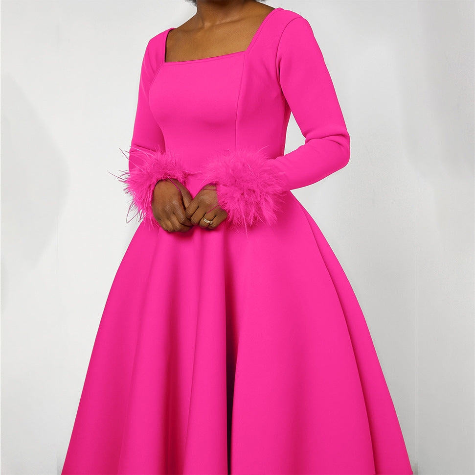 BENPAOLV D451 party dress independent station winter temperament elegant fluffy decorative big skirt dress African dress