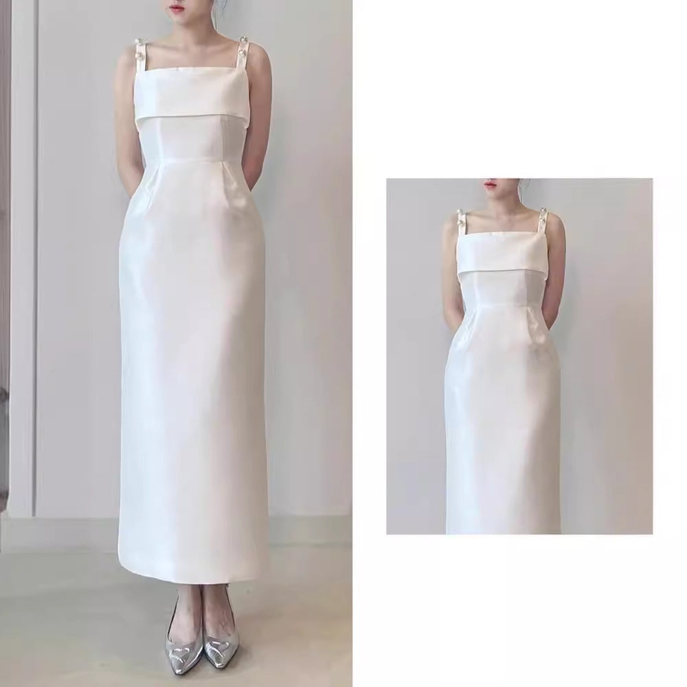 2025 retro suspender light wedding dress small satin engagement dress certificate registration dress daily wear