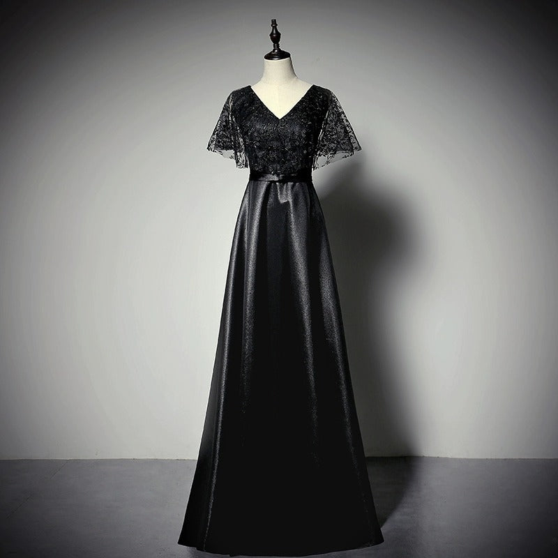 2025 Evening dress women new banquet noble and elegant temperament black high-end host annual meeting thin dress women