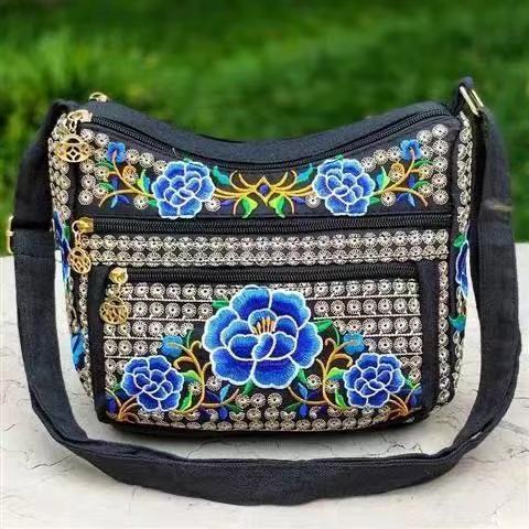 Yunnan National Style Bag Embroidered Women's Shoulder Bag Full Embroidered Crossbody Small Size Dumpling Bag Four-Layer Messenger Bag