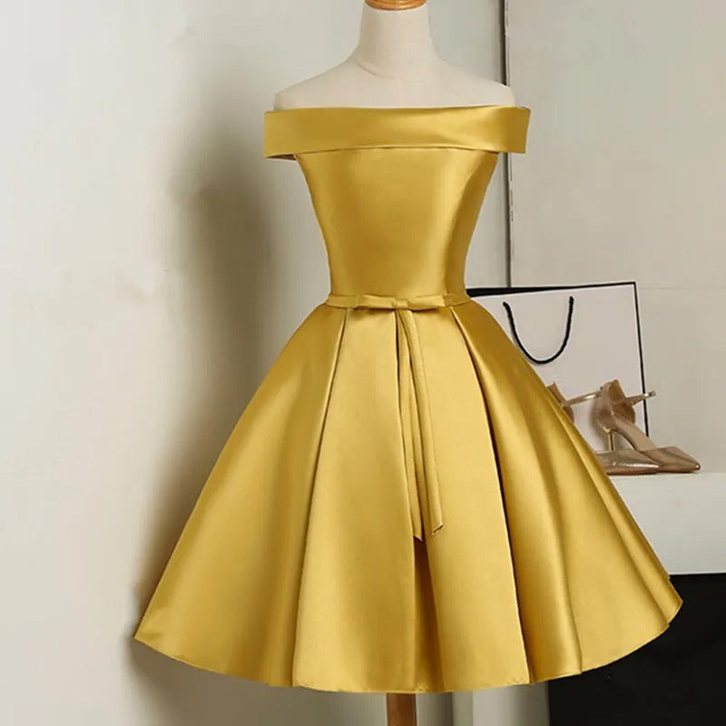 2025Hot trade dress new one-word shoulder Korean version of fashion host graduation dress annual performance dress