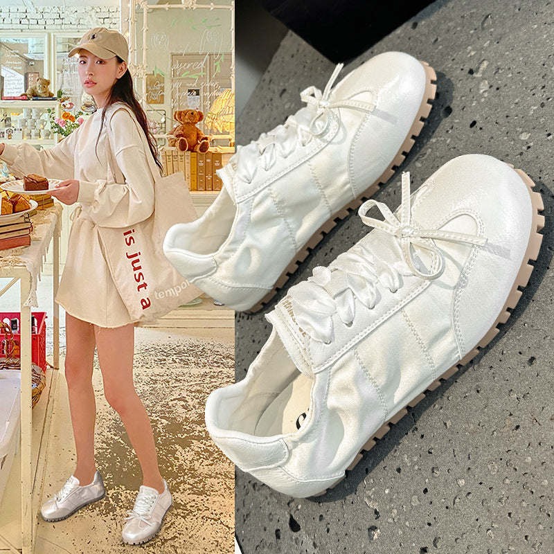 2025 Bow ballet training shoes women's spring and summer new flat-soled soft-soled versatile pink super fire casual little white shoes
