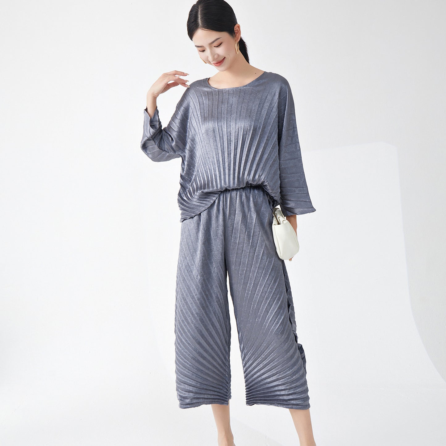 2025 Casual Suit Two-piece Women's Superior Solid Color Crew Neck Loose T-Shirt Top Irregular Casual Pants