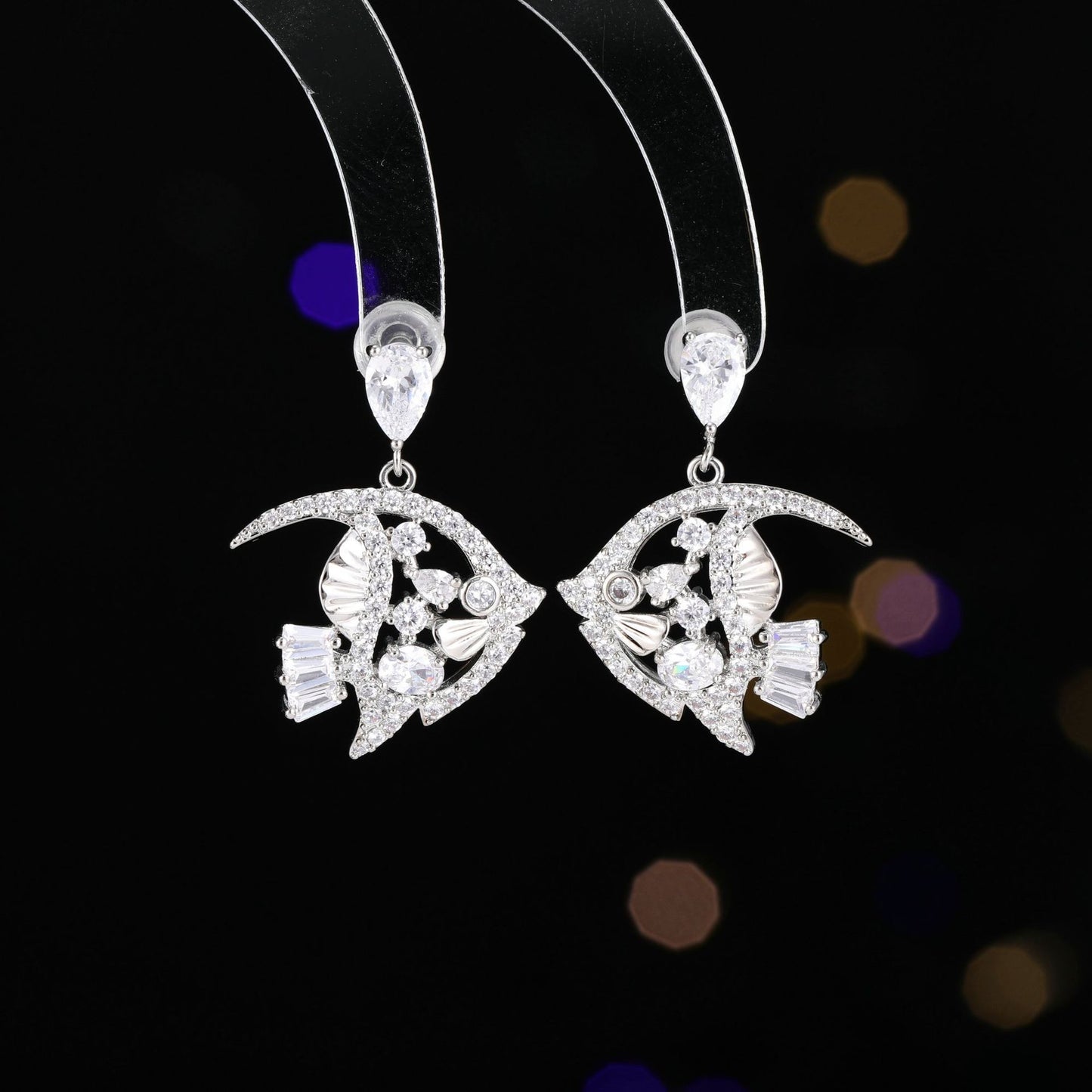 2025 S925 silver needle micro-inlay craft earrings niche design stud earrings sweet temperament cute kiss little goldfish earrings