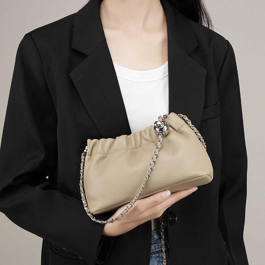 2025 Premium pleated bag, golden autumn chain bag 2023 new cowhide versatile cloud bag, shoulder underarm bag, messenger bag