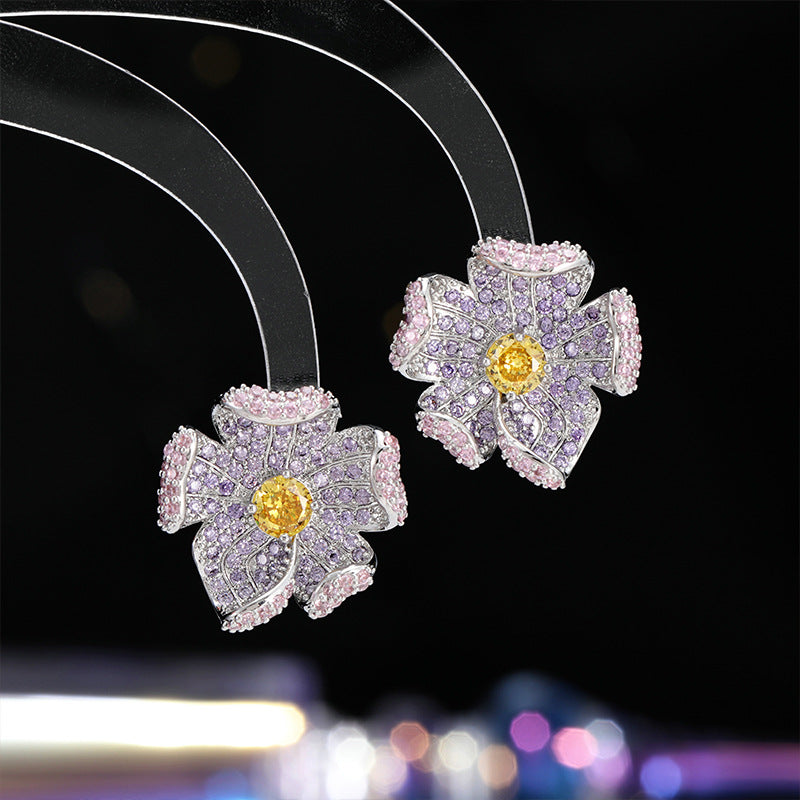 2025 sweet sunflower three-dimensional earrings s925 silver needle elegant temperament fashion stud earrings slightly inlaid with zirconium earrings women