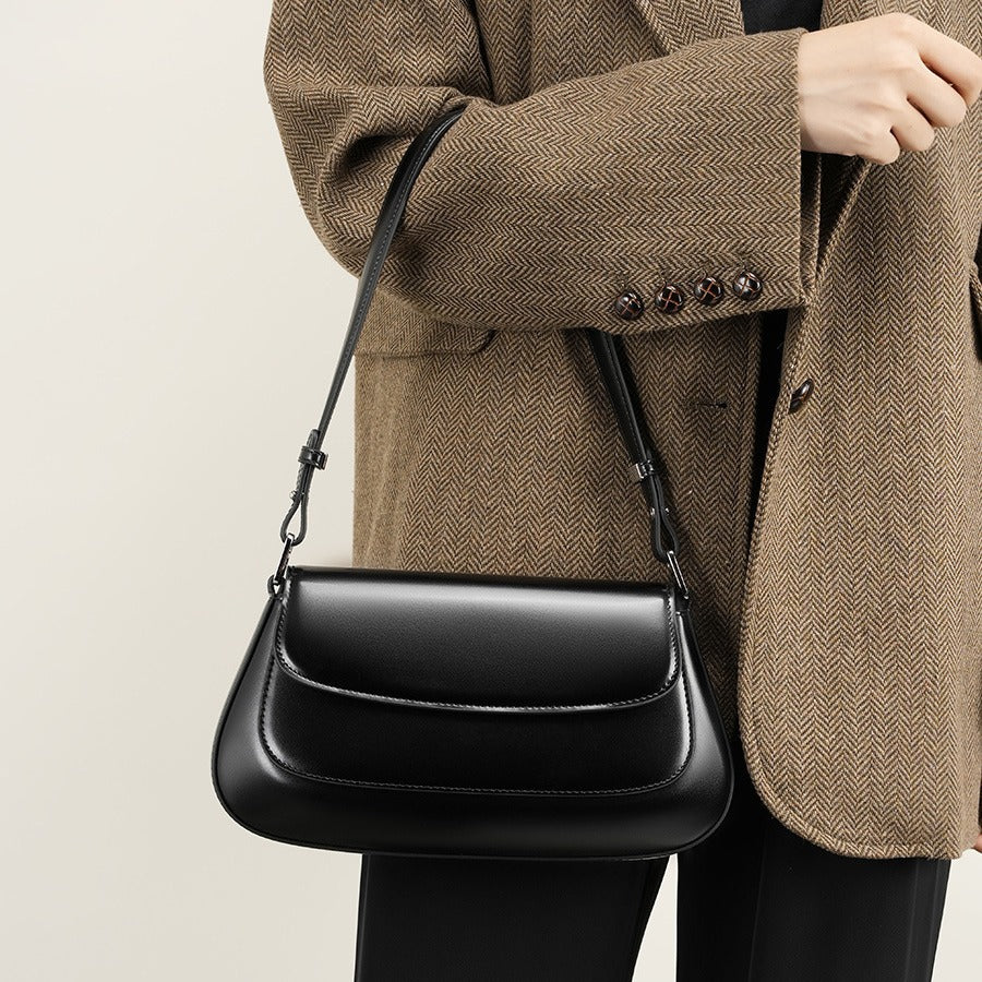 2025 Leather underarm bag popular new versatile high-end shoulder bag fashion saddle bag messenger bag